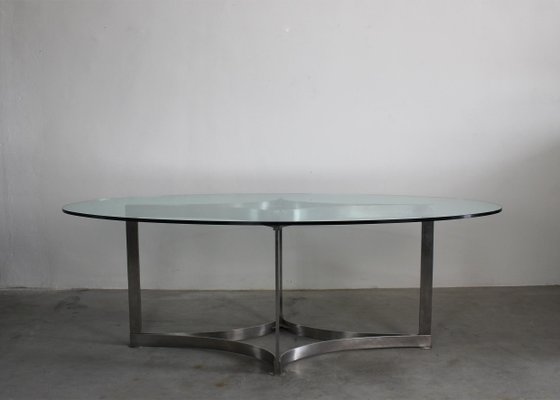 Steel and Glass Oval Dining Table by Vittorio Introini for Saporiti, Italy, 1970s-IVC-1452356