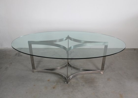 Steel and Glass Oval Dining Table by Vittorio Introini for Saporiti, Italy, 1970s-IVC-1452356