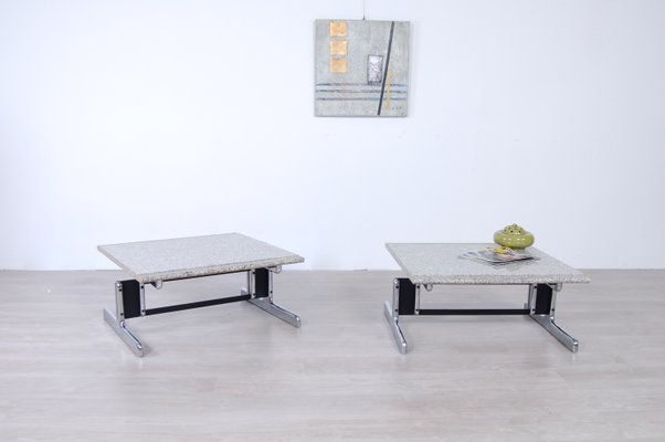 Steel and Granite Coffee Tables by Ammannati & Vitelli for Bruno Brunati, 1970s, Set of 2-XSG-687799