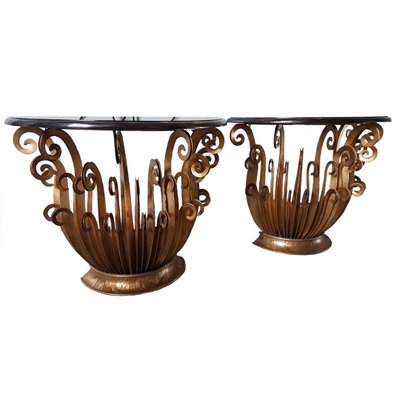 Steel and Granite Console Tables with Ferns, Set of 2-SNC-1406293