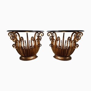 Steel and Granite Console Tables with Ferns, Set of 2-SNC-1406293