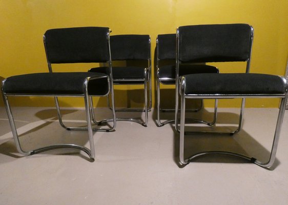 Steel and Gray Velvet Dining Chairs, Italy, 1970s, Set of 4-ERB-1750213