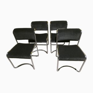 Steel and Gray Velvet Dining Chairs, Italy, 1970s, Set of 4-ERB-1750213