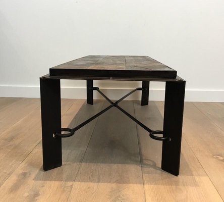 Steel and Iron Coffee Table with Lava Stone Top, 1940s-BA-658572