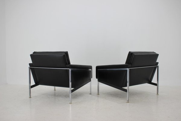 Steel and Leather Armchairs by Wolfgang Herren for Lübke, Germany, 1960s, Set of 2-TZ-639579