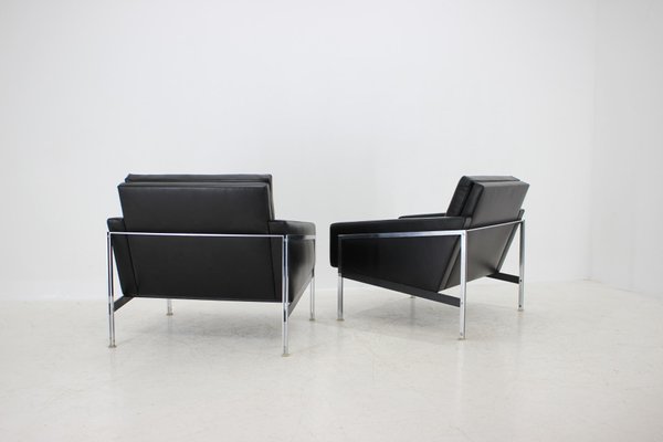 Steel and Leather Armchairs by Wolfgang Herren for Lübke, Germany, 1960s, Set of 2-TZ-639579