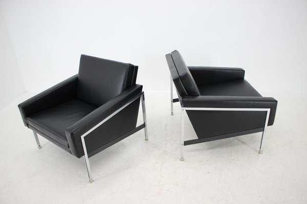 Steel and Leather Armchairs by Wolfgang Herren for Lübke, Germany, 1960s, Set of 2-TZ-639579