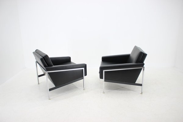 Steel and Leather Armchairs by Wolfgang Herren for Lübke, Germany, 1960s, Set of 2-TZ-639579