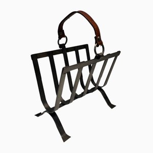 Steel and Leather Magazine Rack, 1950s-BA-1589325