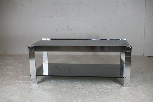 Steel and Smoked Glass Coffee Table, France, 1970s-MAO-1098240