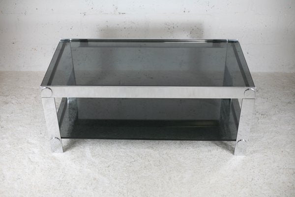 Steel and Smoked Glass Coffee Table, France, 1970s-MAO-1098240