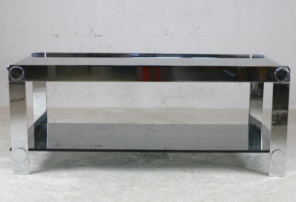 Steel and Smoked Glass Coffee Table, France, 1970s-MAO-1098240