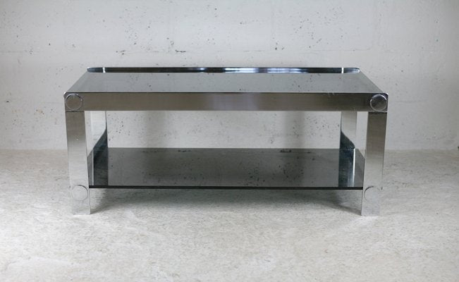 Steel and Smoked Glass Coffee Table, France, 1970s-MAO-1098240