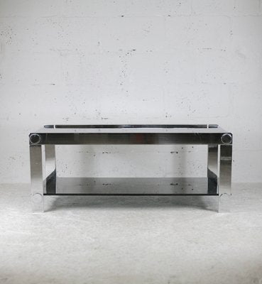 Steel and Smoked Glass Coffee Table, France, 1970s-MAO-1098240