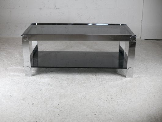 Steel and Smoked Glass Coffee Table, France, 1970s-MAO-1098240