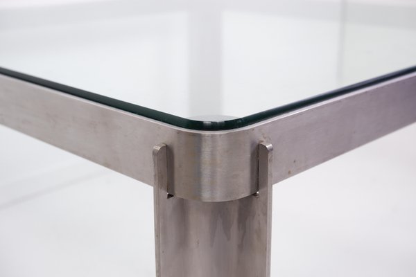 Steel and Thick Crystal Coffee Table T113 attributed to Osvaldo Borsani for Tecno, 1970s-NYF-2024129