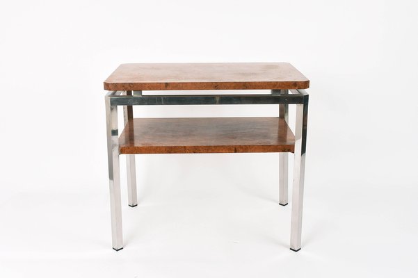 Steel and Walnut Burl Side Table with Two Levels by Guy Lefevre for Maison Jansen-JDR-1126196