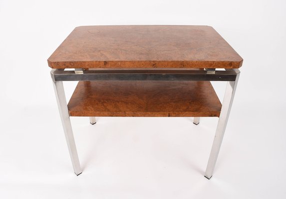 Steel and Walnut Burl Side Table with Two Levels by Guy Lefevre for Maison Jansen-JDR-1126196