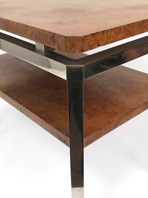 Steel and Walnut Burl Side Table with Two Levels by Guy Lefevre for Maison Jansen-JDR-1126196