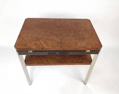 Steel and Walnut Burl Side Table with Two Levels by Guy Lefevre for Maison Jansen-JDR-1126196