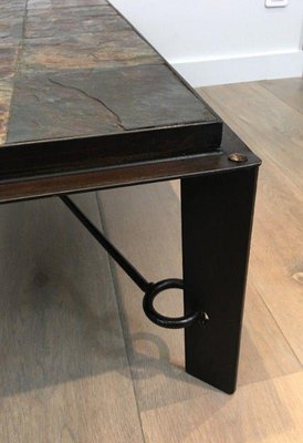 Steel and Wrought Iron Coffee Table with Lava Stone Tray-BA-1365607