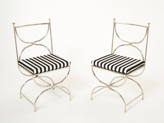 Steel Brass & Velvet Curule Chairs by Maison Jansen, 1960s, Set of 12-YJA-1081969