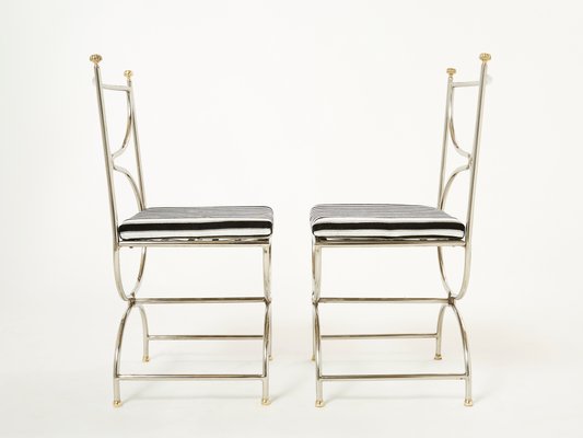 Steel Brass & Velvet Curule Chairs by Maison Jansen, 1960s, Set of 12-YJA-1081969