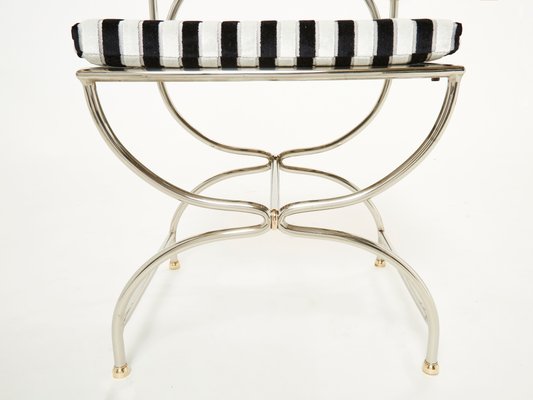 Steel Brass & Velvet Curule Chairs by Maison Jansen, 1960s, Set of 12-YJA-1081969