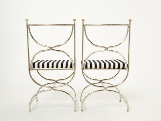 Steel Brass & Velvet Curule Chairs by Maison Jansen, 1960s, Set of 12-YJA-1081969