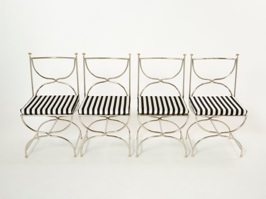 Steel Brass & Velvet Curule Chairs by Maison Jansen, 1960s, Set of 12-YJA-1081969