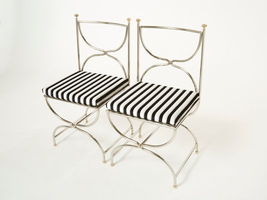 Steel Brass & Velvet Curule Chairs by Maison Jansen, 1960s, Set of 12-YJA-1081969