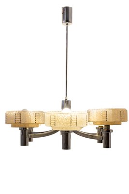 Steel Ceiling Lamp with Glass Shades, 1950s-UJE-632718