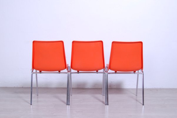 Steel Chairs and Orange Plastic Session Stackable from Wesifa, Set of 3-XSG-1329207