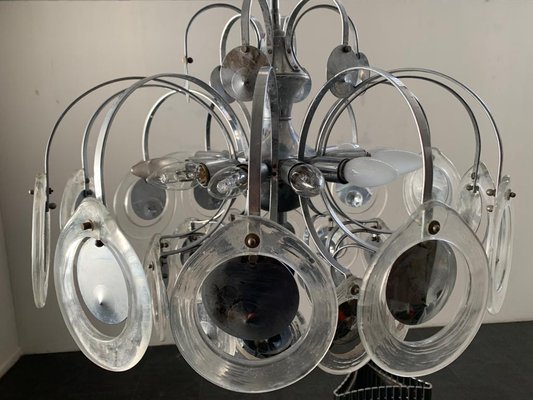 Steel Disc Chandelier in Melted Glass, 1970s-IJR-1080788