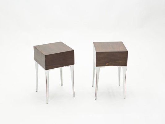 Steel & Ebony Nightstands or End Tables, 1970s, Set of 2-YJA-857823