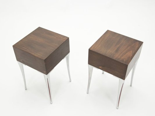 Steel & Ebony Nightstands or End Tables, 1970s, Set of 2-YJA-857823