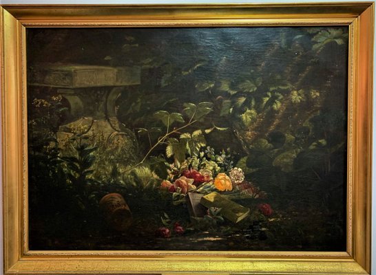 Still Life of Flowers and Branches, 19th Century, Oil on Canvas-IKW-831864