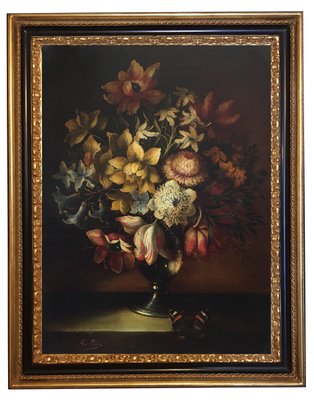 Still Life of Flowers, Dutch School, Italy, Oil on Canvas, Framed-YUW-1299331