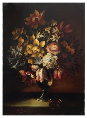 Still Life of Flowers, Dutch School, Italy, Oil on Canvas, Framed-YUW-1299331