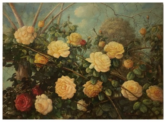 Still Life of Flowers, Italian School, Italy, Oil on Canvas, Framed-YUW-1299325