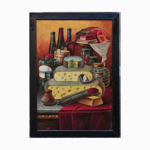 Still Life of Food and Dairy Products on a Table, 1920s, Oil Painting-QOR-2022533