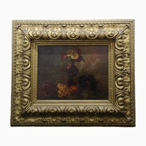 Still Life Painting with a Small Dog, Late 19th Century, Oil on Canvas, Framed-UWE-1355272