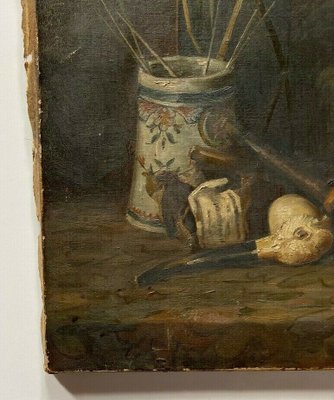 Still Life Painting with Pipe & Carafe, 19th-century, Oil on Canvas-QKG-1372220