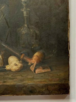 Still Life Painting with Pipe & Carafe, 19th-century, Oil on Canvas-QKG-1372220