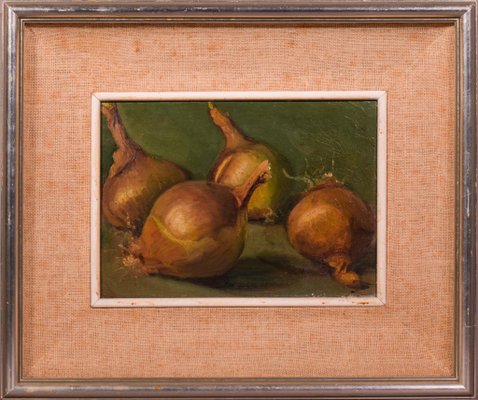 Still Life Study of Onions, Oil on Board, Framed-AOI-1115639