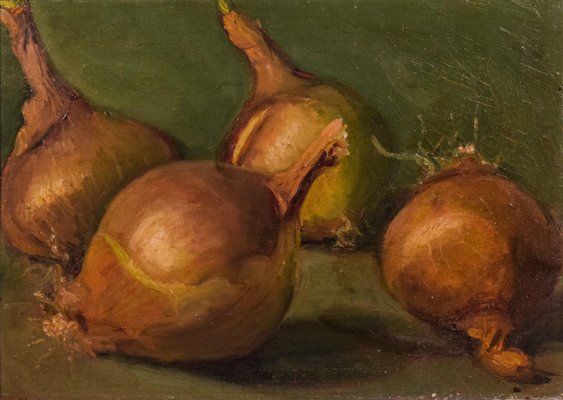 Still Life Study of Onions, Oil on Board, Framed-AOI-1115639