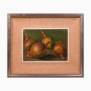 Still Life Study of Onions, Oil on Board, Framed-AOI-1115639