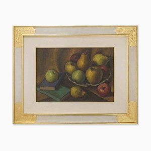 Still Life with Books and Pears, Oil Painting, Mid-20th Century-ZCI-2029835