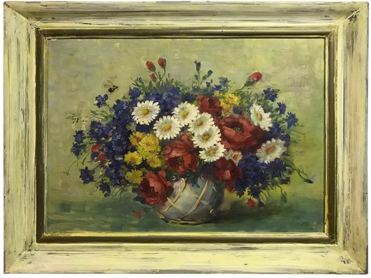 Still Life with Flowers, 20th Century, Oil on Canvas, Framed-FLW-1402140