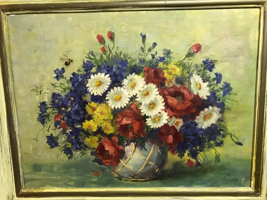 Still Life with Flowers, 20th Century, Oil on Canvas, Framed-FLW-1402140